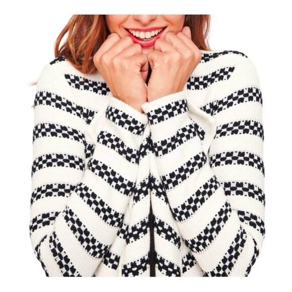 Talbots Womens Cardigan Small White Nautical Cotton Textured Knit Stripe Open - Picture 2 of 9